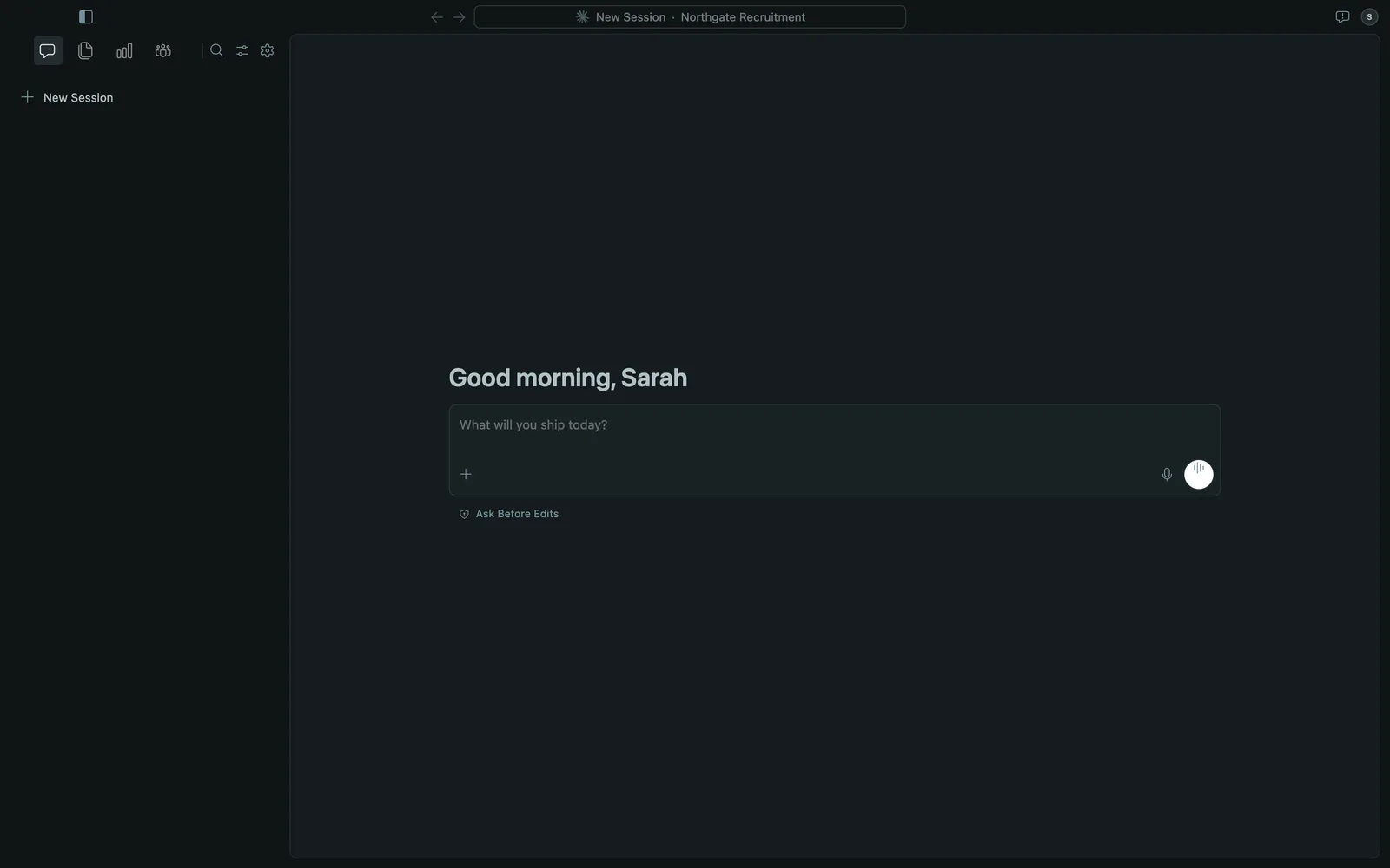 The ARX seat open on the home screen, greeting Sarah
